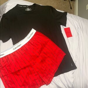 Calvin Klein Black Tee and Red Boxer Duo